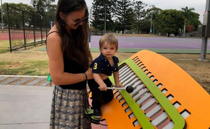 Cartier, 1, of Bowen Hills and his mum Jhulan tried out the xylophone today ahead of the fun community morning 8-10am on Saturday. Cartier, 1, of Bowen Hills and his mum Jhulan tried out the xylophone today ahead of the fun community morning 8-10am on Saturday.